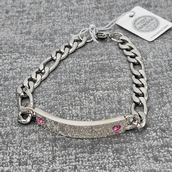 Swarovski Men's ID Bracelet With Pink Crystals - Picture 4 of 4